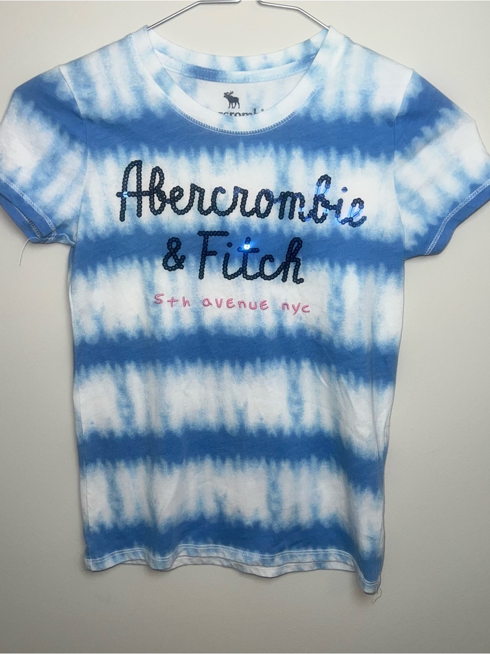 Abercrombie & Fitch Blue White Tie-Dye Logo Tee